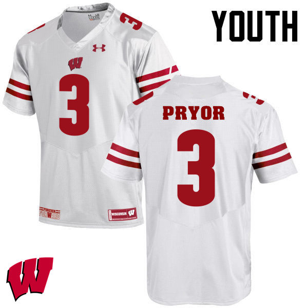 Youth Winsconsin Badgers #3 Kendric Pryor College Football Jerseys-White - Click Image to Close
